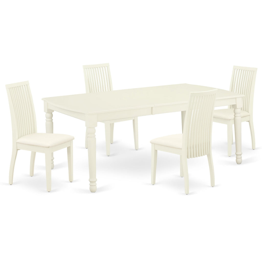 East West Furniture DOIP5-LWH-C 5 Piece Dining Room Table Set Includes a Rectangle Kitchen Table with Butterfly Leaf and 4 Linen Fabric Upholstered Dining Chairs