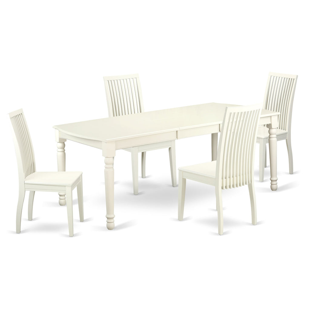 East West Furniture DOIP5-LWH-W 5 Piece Dining Set Includes a Rectangle Dining Table with Butterfly Leaf and 4 Kitchen Chairs