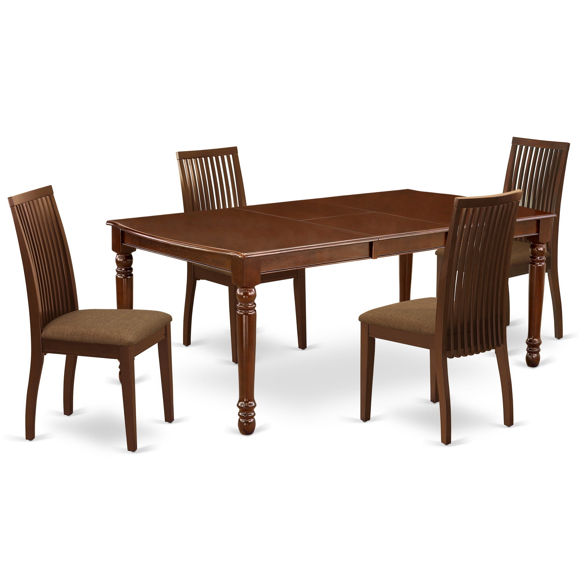 DOIP5-MAH-C 5Pc Dining Set Includes a Rectangle Dinette Table with Butterfly Leaf and Four Linen seat Dining Chairs, Mahogany Finish