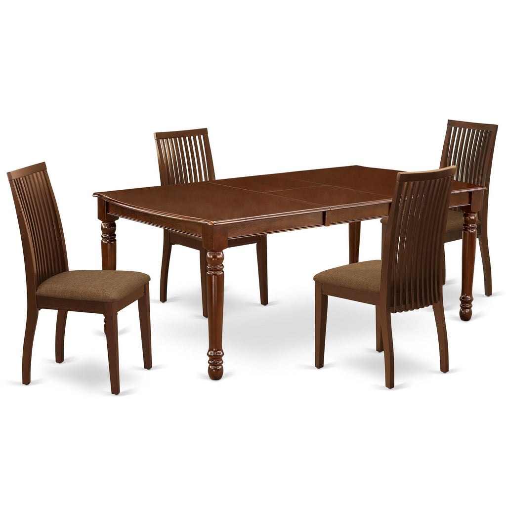 East West Furniture DOIP5-MAH-C 5 Piece Dining Table Set for 4 Includes a Rectangle Kitchen Table with Butterfly Leaf and 4 Linen Fabric Dining Room Chairs