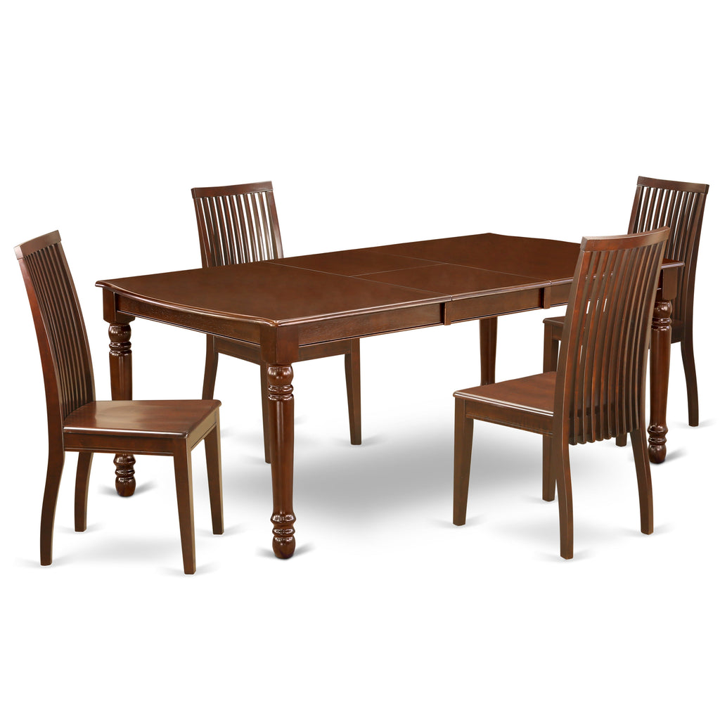 Juego de comedor de 5 piezas East West Furniture DOIP5-MAH-W. Incluye una mesa de cocina rectangular con diseño de hojas de mariposa y 4 sillas de comedor.