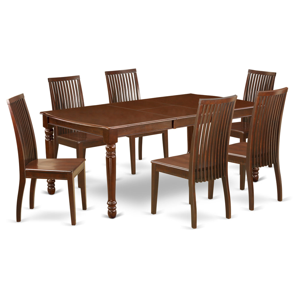 East West Furniture DOIP7-MAH-W 7 Piece Dining Table Set Consist of a Rectangle Dining Room Table with Butterfly Leaf and 6 Wood Seat Chairs