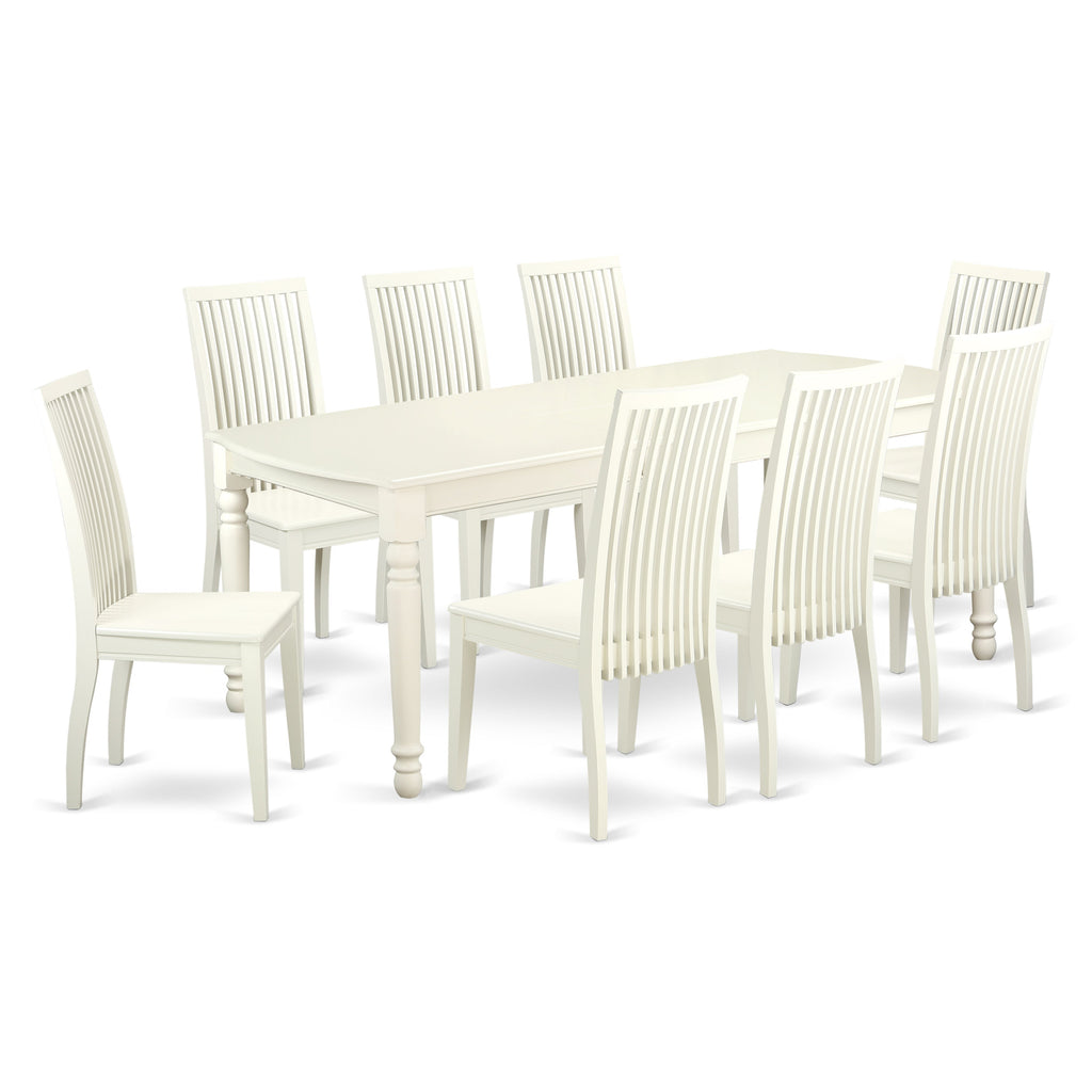 East West Furniture DOIP9-LWH-W 9 Piece Dining Set Includes a Rectangle Dining Table with Butterfly Leaf and 8 Kitchen Chairs