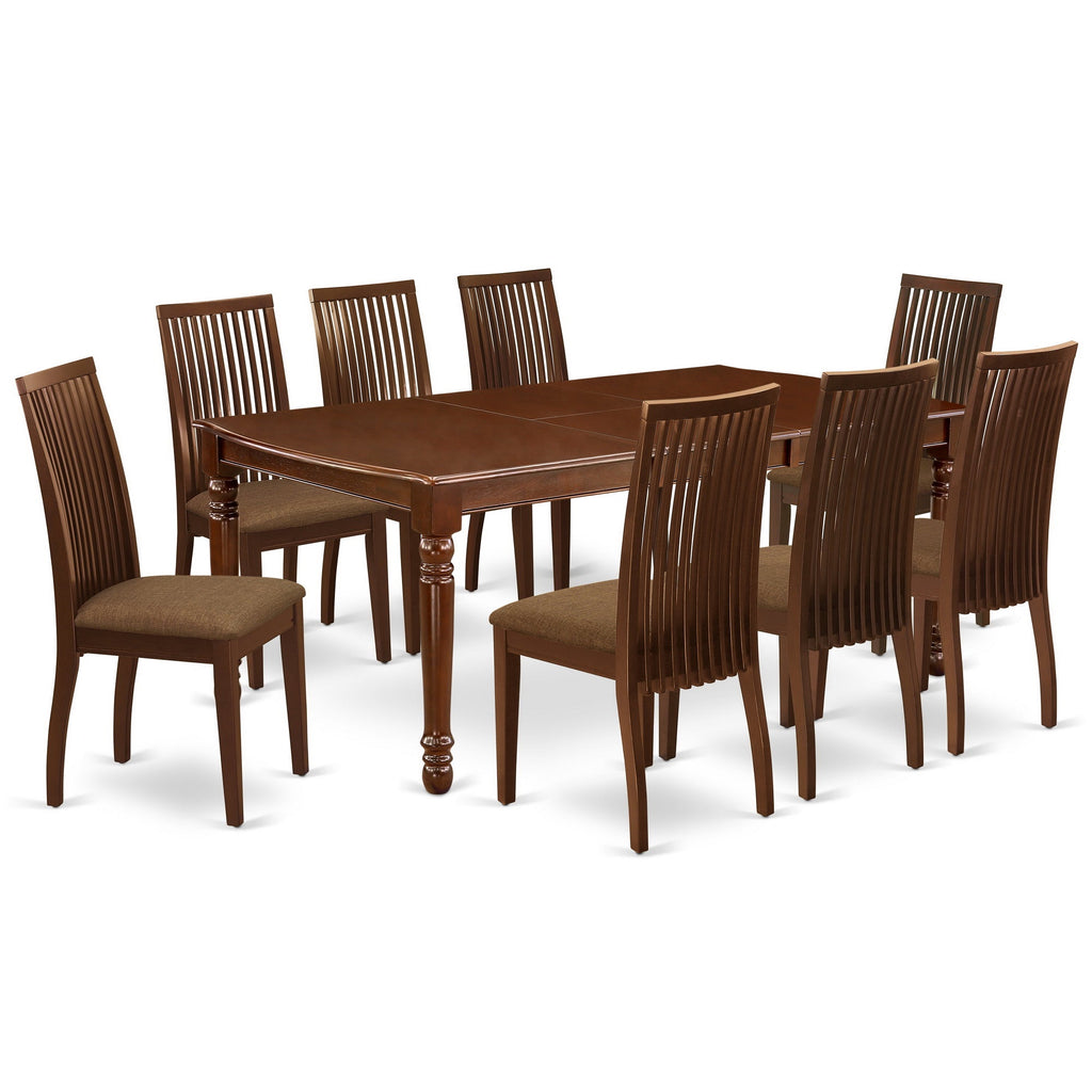 East West Furniture DOIP9-MAH-C 9 Piece Dining Room Table Set Includes a Rectangle Kitchen Table with Butterfly Leaf and 8 Linen Fabric Upholstered Dining Chairs