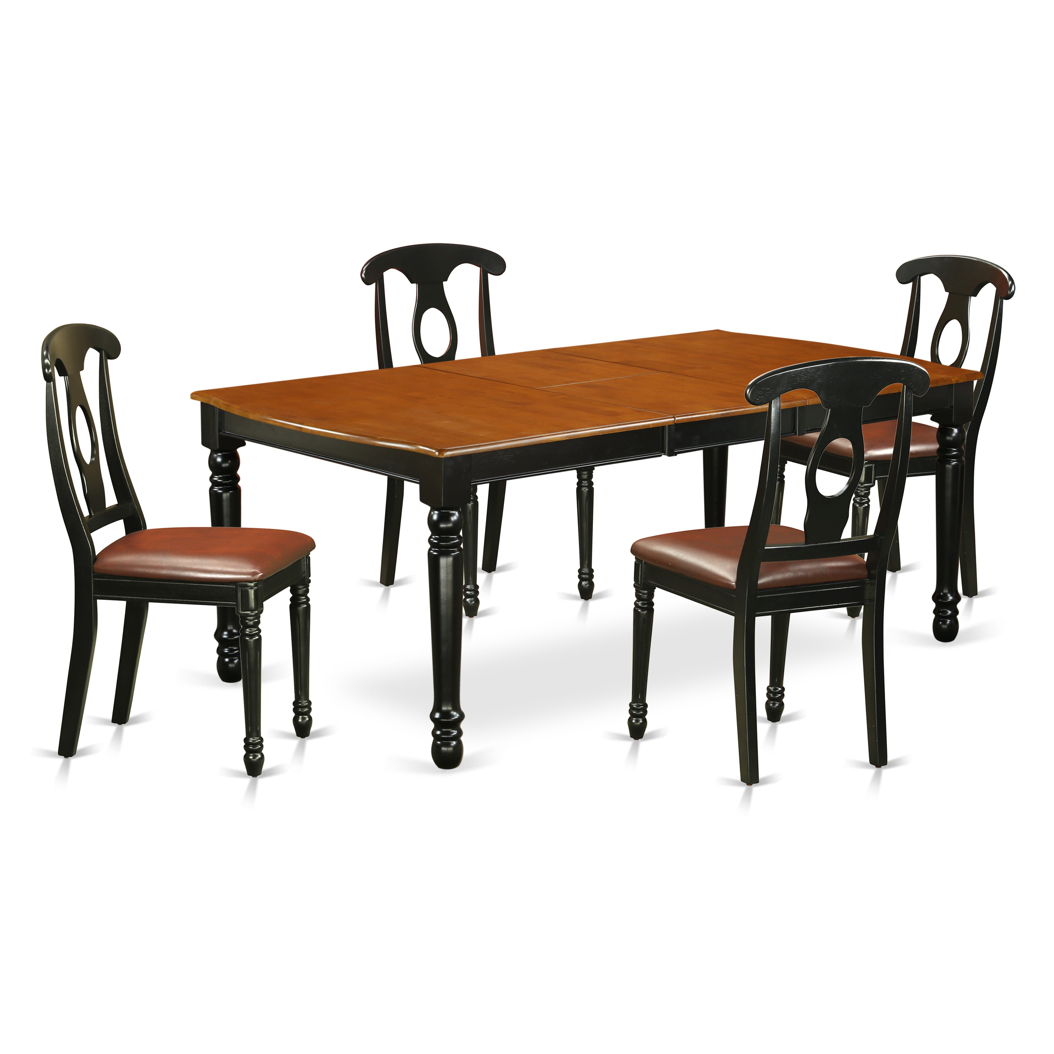 Juego de comedor de 5 piezas East West Furniture DOKE5-BCH-LC para 4 personas. Incluye una mesa de comedor rectangular con diseño de hojas de mariposa y 4 sillas de comedor de cocina de cuero sintético.