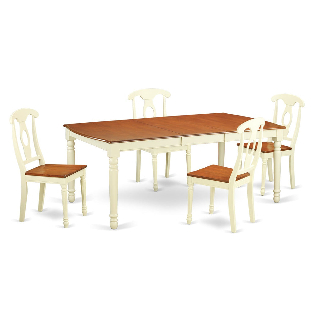 East West Furniture DOKE5-WHI-W 5 Piece Dining Room Furniture Set Includes a Rectangle Kitchen Table with Butterfly Leaf and 4 Dining Chairs, 42x78 Inch, Buttermilk & Cherry