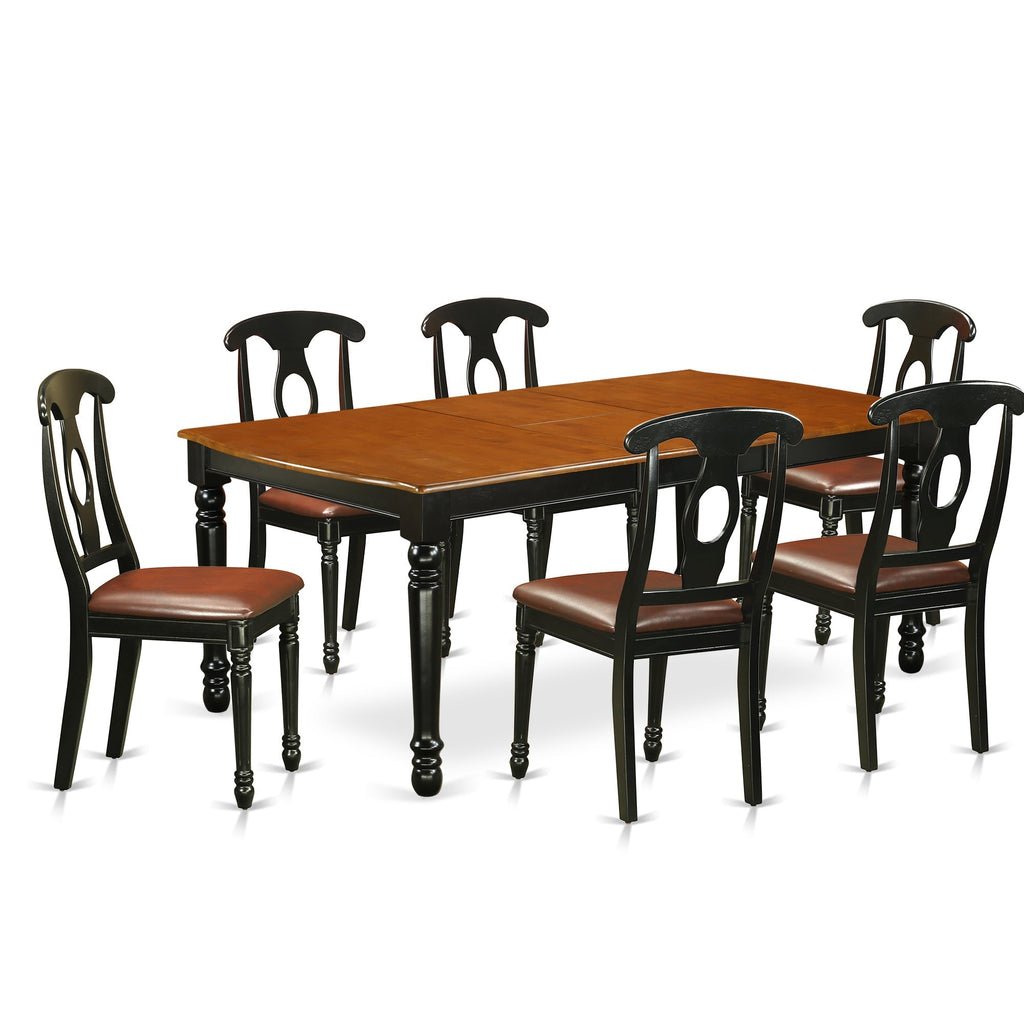 East West Furniture DOKE7-BCH-LC 7 Piece Dining Room Furniture Set Consist of a Rectangle Wooden Table with Butterfly Leaf and 6 Faux Leather Upholstered Chairs