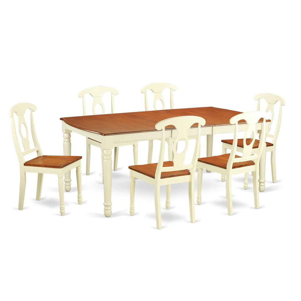 East West Furniture DOKE7-WHI-W 7 Piece Kitchen Table & Chairs Set Consist of a Rectangle Dining Room Table with Butterfly Leaf and 6 Solid Wood Seat Chairs