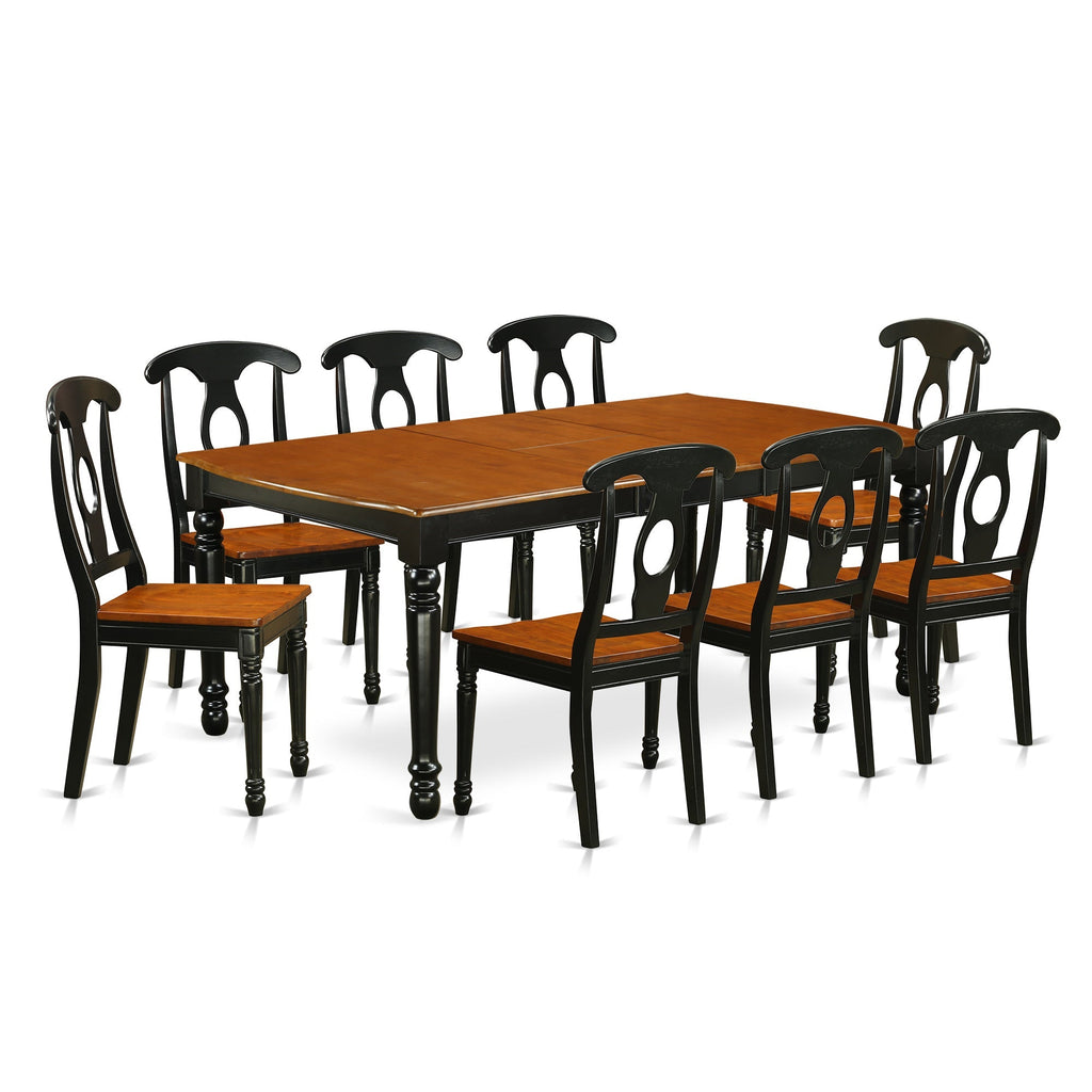 El juego de mesa de comedor East West Furniture DOKE9-BCH-W de 9 piezas incluye una mesa rectangular de madera con diseño de hojas de mariposa y 8 sillas de comedor de cocina.