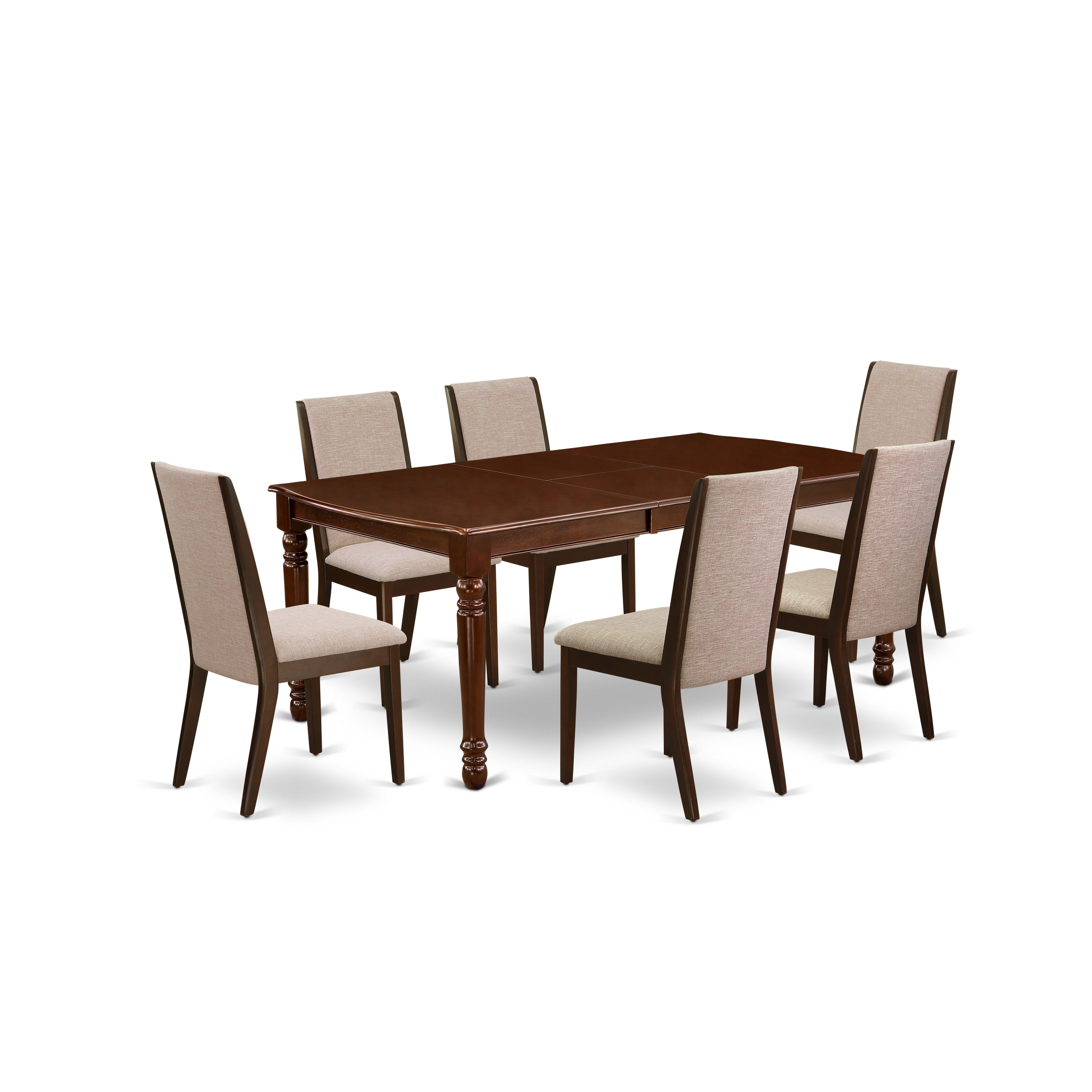 East West Furniture DOLA7-MAH-04 7-Piece kitchen table set- 6 parson dining chairs and butterfly leaf dining table hardwood frame -High back & Mahogany Finish