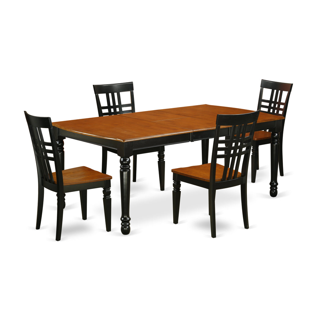 DOLG5-BCH-W 5Pc Dining Set - 42x78" Rectangular Table and 4 Dining Chairs - Black & Cherry Color