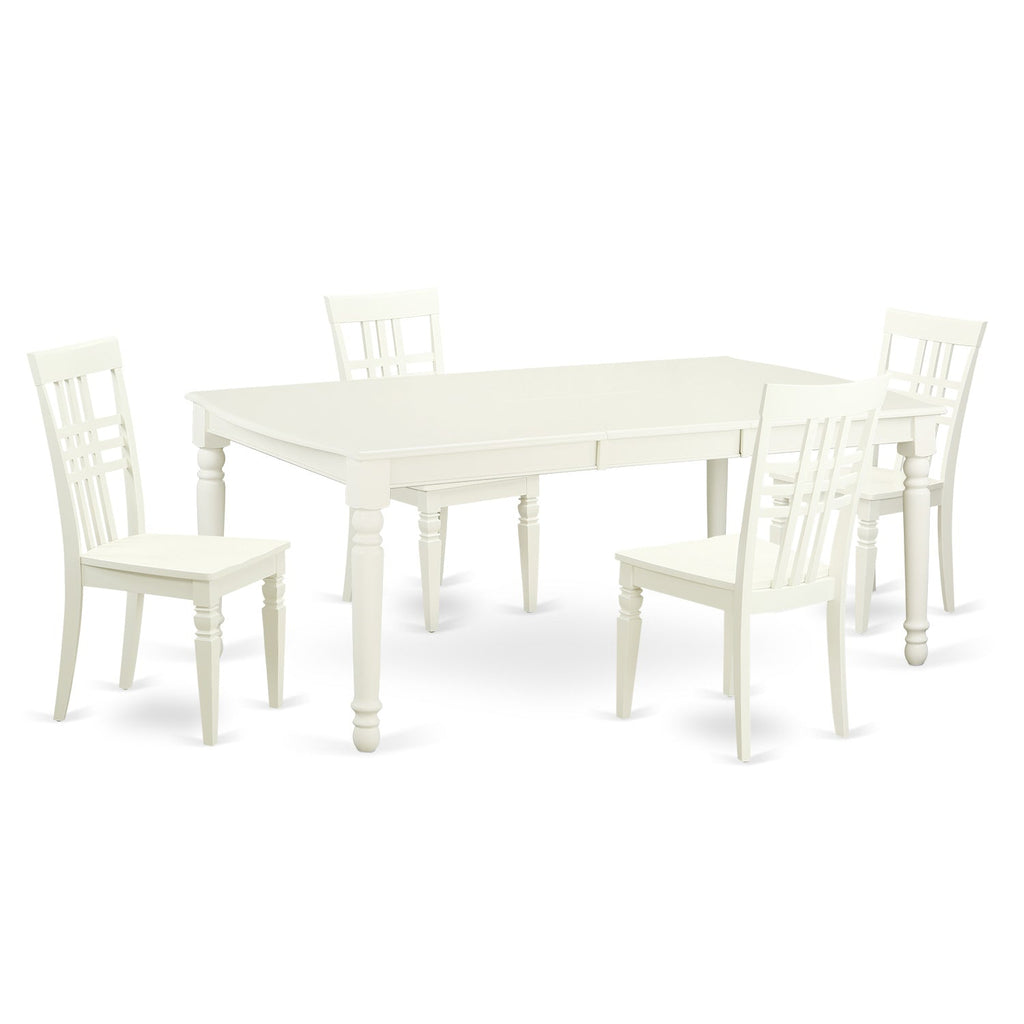 East West Furniture DOLG5-LWH-W 5 Piece Dining Room Table Set Includes a Rectangle Kitchen Table with Butterfly Leaf and 4 Dining Chairs