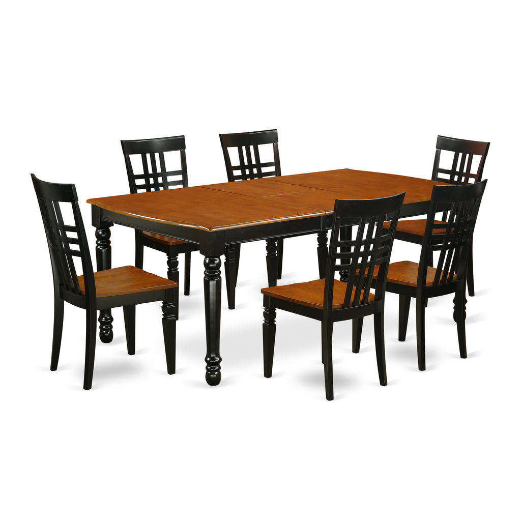 DOLG7-BCH-W 7Pc Dinette Set - 42x78" Rectangular Table and 6 Dining Chairs - Black & Cherry Color