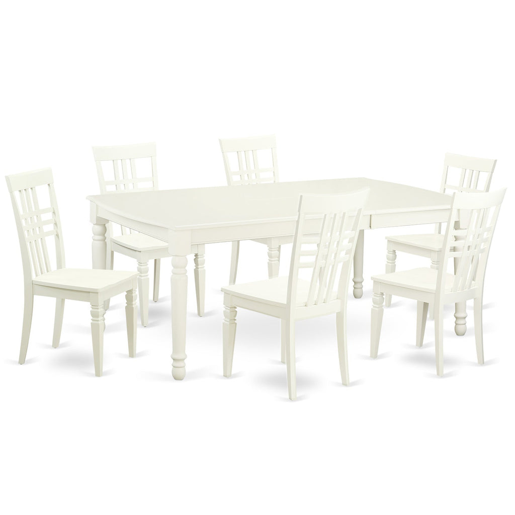 East West Furniture DOLG7-LWH-W 7 Piece Kitchen Table & Chairs Set Consist of a Rectangle Dining Room Table with Butterfly Leaf and 6 Dining Chairs