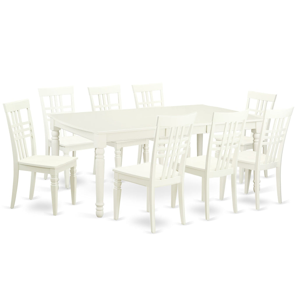 East West Furniture DOLG9-LWH-W 9 Piece Dining Room Furniture Set Includes a Rectangle Kitchen Table with Butterfly Leaf and 8 Dining Chairs