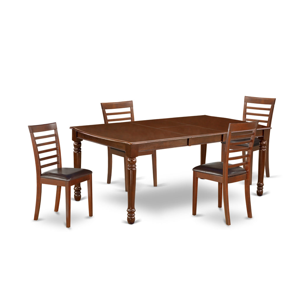 East West Furniture DOML5-MAH-LC 5 Piece Dining Room Furniture Set Includes a Rectangle Kitchen Table with Butterfly Leaf and 4 Faux Leather Upholstered Chairs