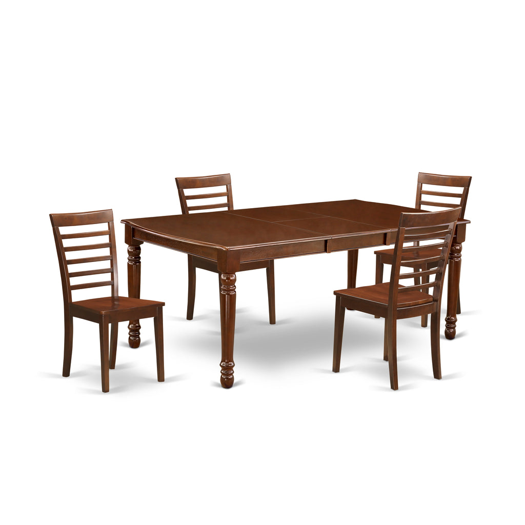 East West Furniture DOML5-MAH-W 5 Piece Dinette Set for 4 Includes a Rectangle Dining Room Table with Butterfly Leaf and 4 Dining Chairs