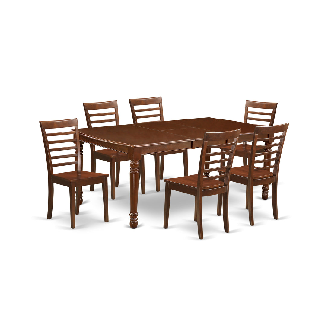 East West Furniture DOML7-MAH-W 7 Piece Dining Set Consist of a Rectangle Dining Room Table with Butterfly Leaf and 6 Wood Seat Chairs
