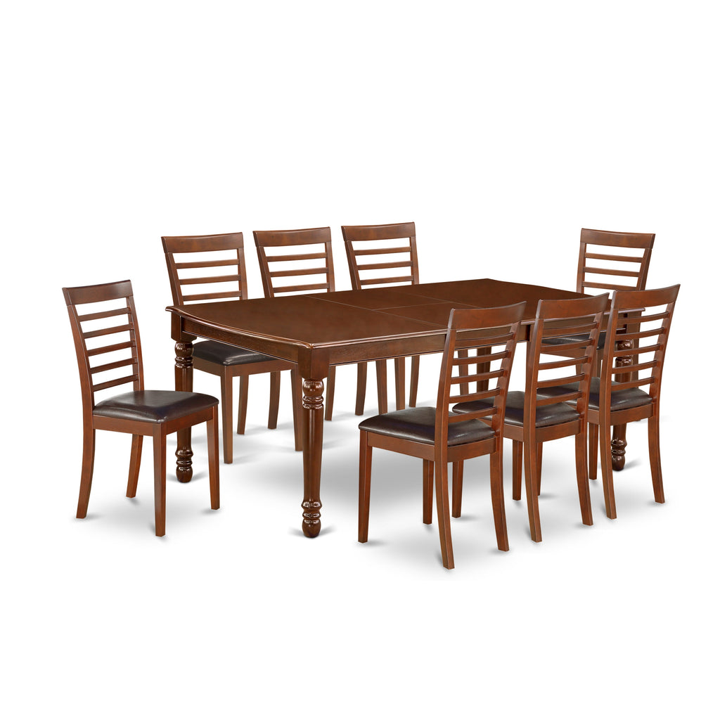 East West Furniture DOML9-MAH-LC 9 Piece Dining Table Set Includes a Rectangle Dining Room Table with Butterfly Leaf and 8 Faux Leather Upholstered Chairs
