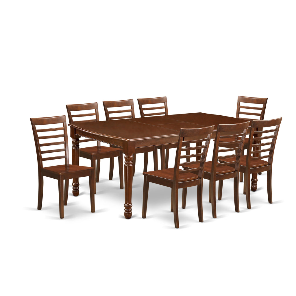 East West Furniture DOML9-MAH-W 9 Piece Dining Set Includes a Rectangle Dining Room Table with Butterfly Leaf and 8 Kitchen Chairs