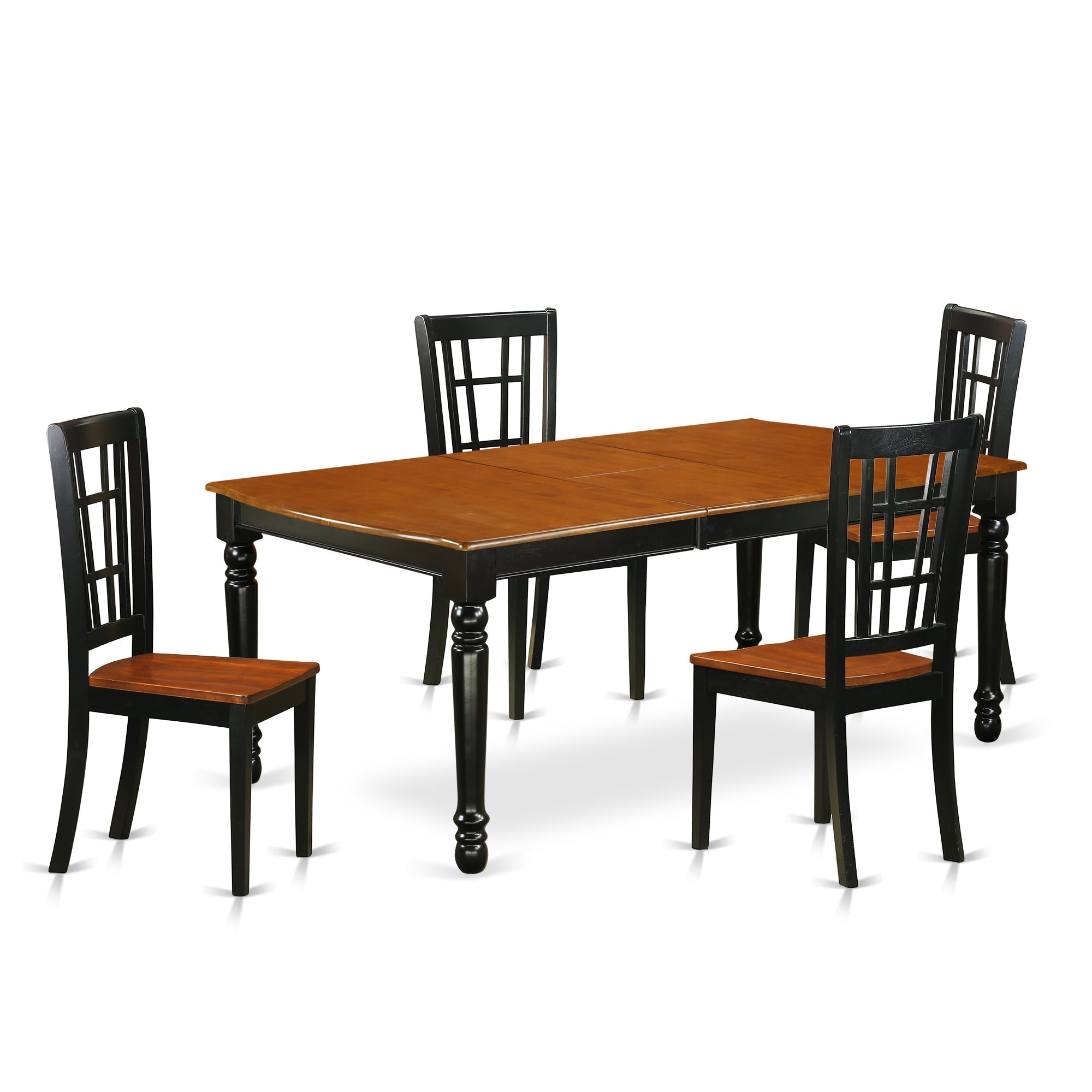 Juego de mesa de comedor de 5 piezas East West Furniture DONI5-BCH-W para 4 personas. Incluye una mesa de cocina rectangular con diseño de hojas de mariposa y 4 sillas de comedor.