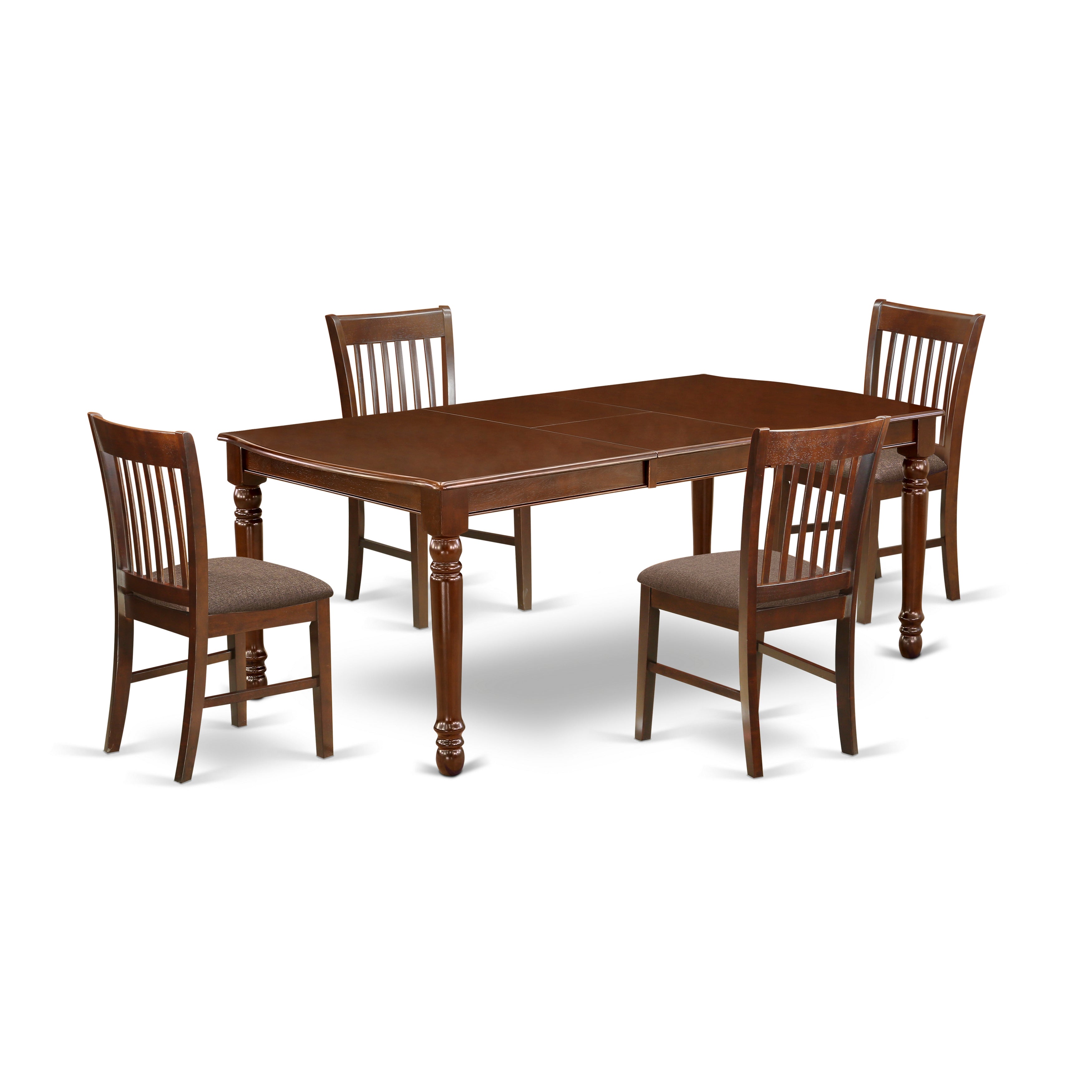 DONO5-MAH-C 5Pc Rectangular 60/78" Dining Room Table With 18 In Self Storing Butterfly Leaf And Four Linen Fabic Seat Chairs
