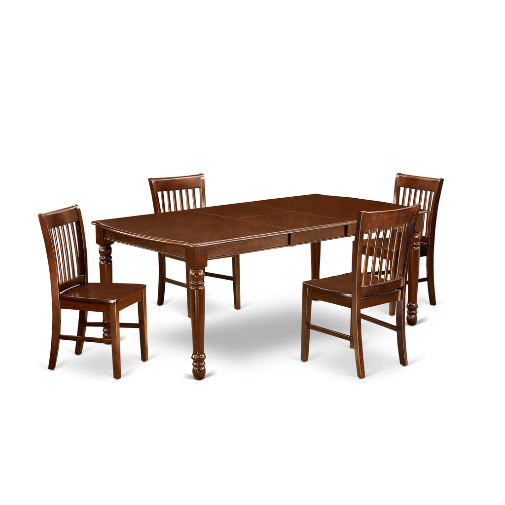East West Furniture DONO5-MAH-W 5 Piece Dining Table Set for 4 Includes a Rectangle Kitchen Table with Butterfly Leaf and 4 Kitchen Dining Chairs