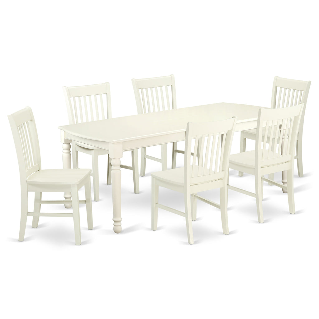 East West Furniture DONO7-LWH-W 7 Piece Dining Set Consist of a Rectangle Dining Room Table with Butterfly Leaf and 6 Wood Seat Chairs