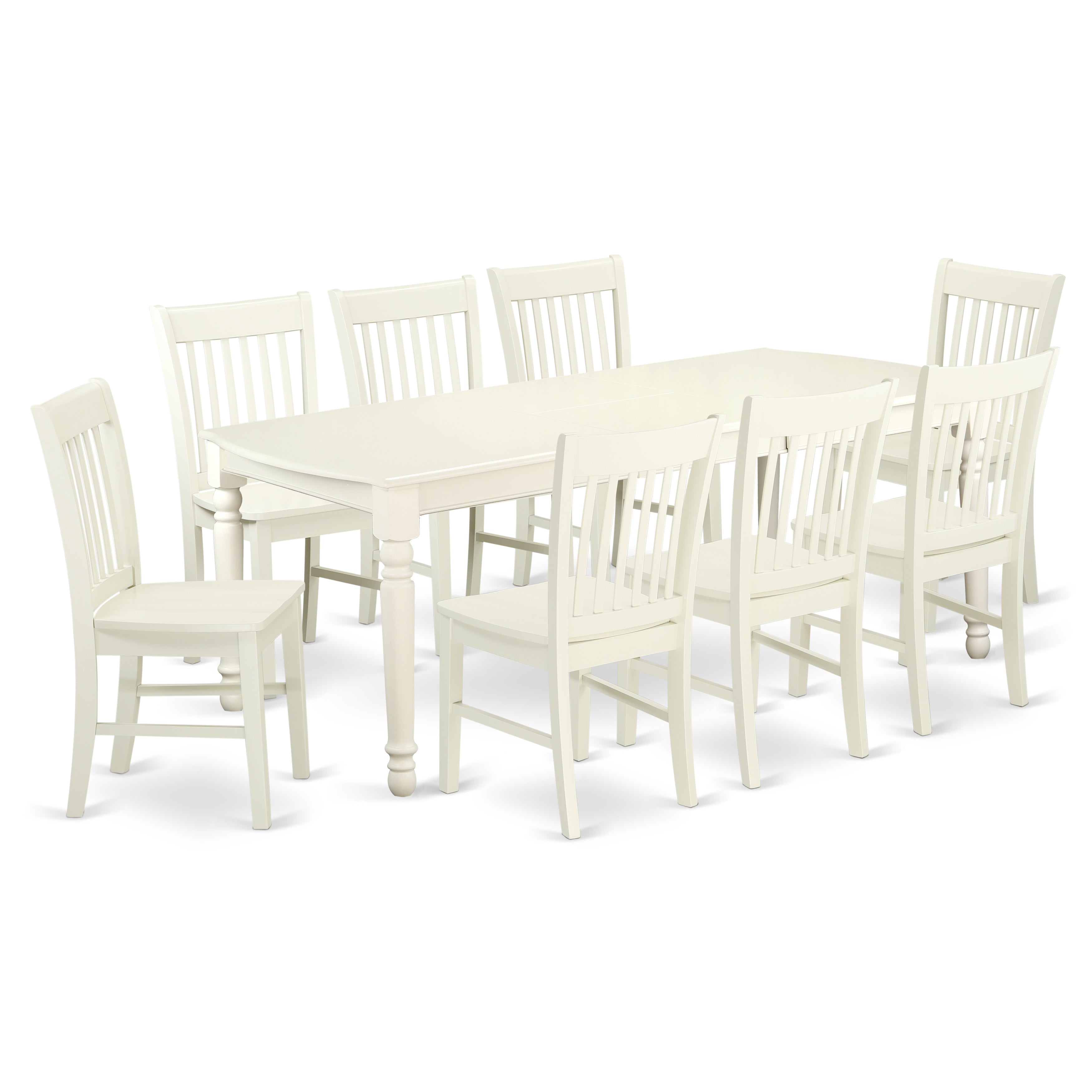 DONO9-LWH-W 9 PC kitchen tables and chair set with one Dover dining table and 8 kitchen chairs in a Linen White Finish