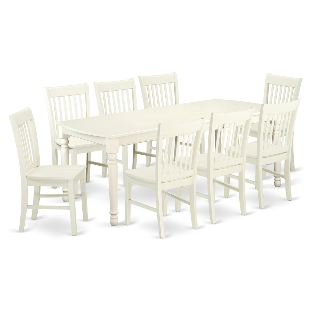 East West Furniture DONO9-LWH-W 9 Piece Dining Table Set Includes a Rectangle Dinner Table with Butterfly Leaf and 8 Dining Room Chairs