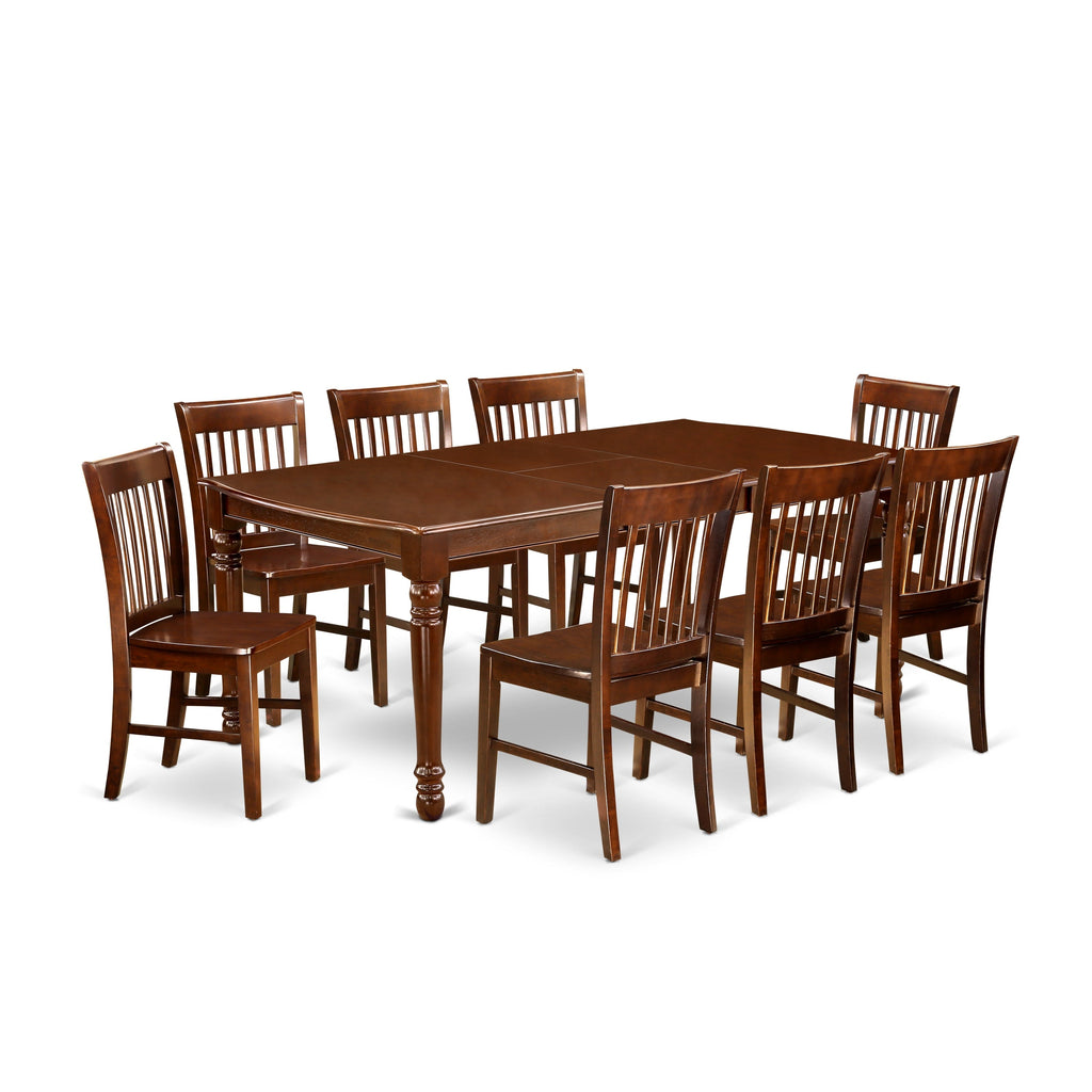 East West Furniture DONO9-MAH-W 9 Piece Kitchen Table Set Includes a Rectangle Dining Table with Butterfly Leaf and 8 Dining Room Chairs