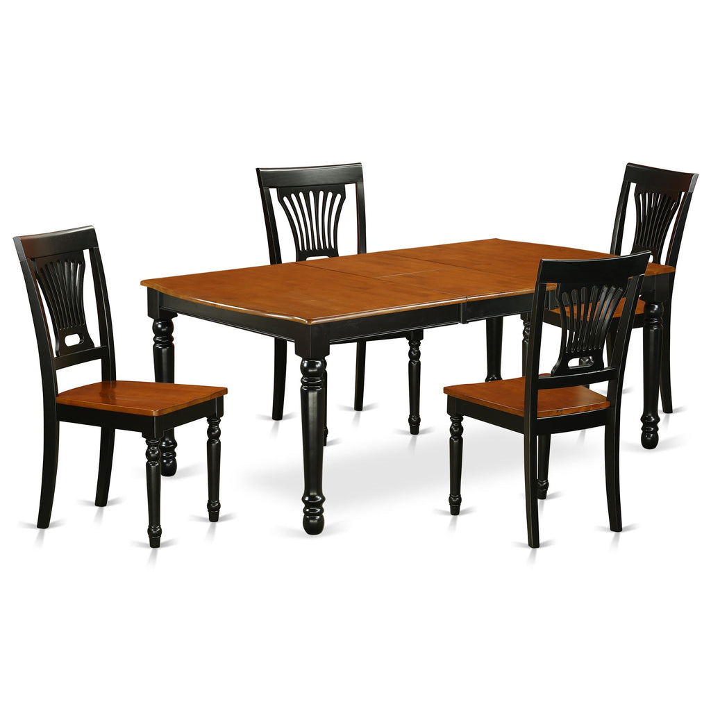 East West Furniture DOPL5-BCH-W 5 Piece Modern Dining Table Set Includes a Rectangle Wooden Table with Butterfly Leaf and 4 Dining Room Chairs