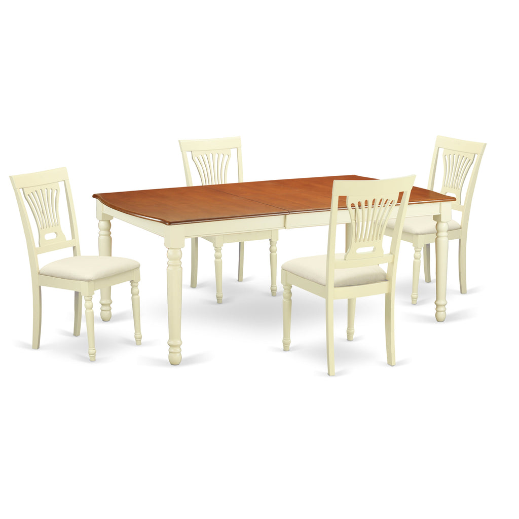 East West Furniture DOPL5-WHI-C 5 Piece Dinette Set for 4 Includes a Rectangle Dining Room Table with Butterfly Leaf and 4 Linen Fabric Kitchen Dining Chairs