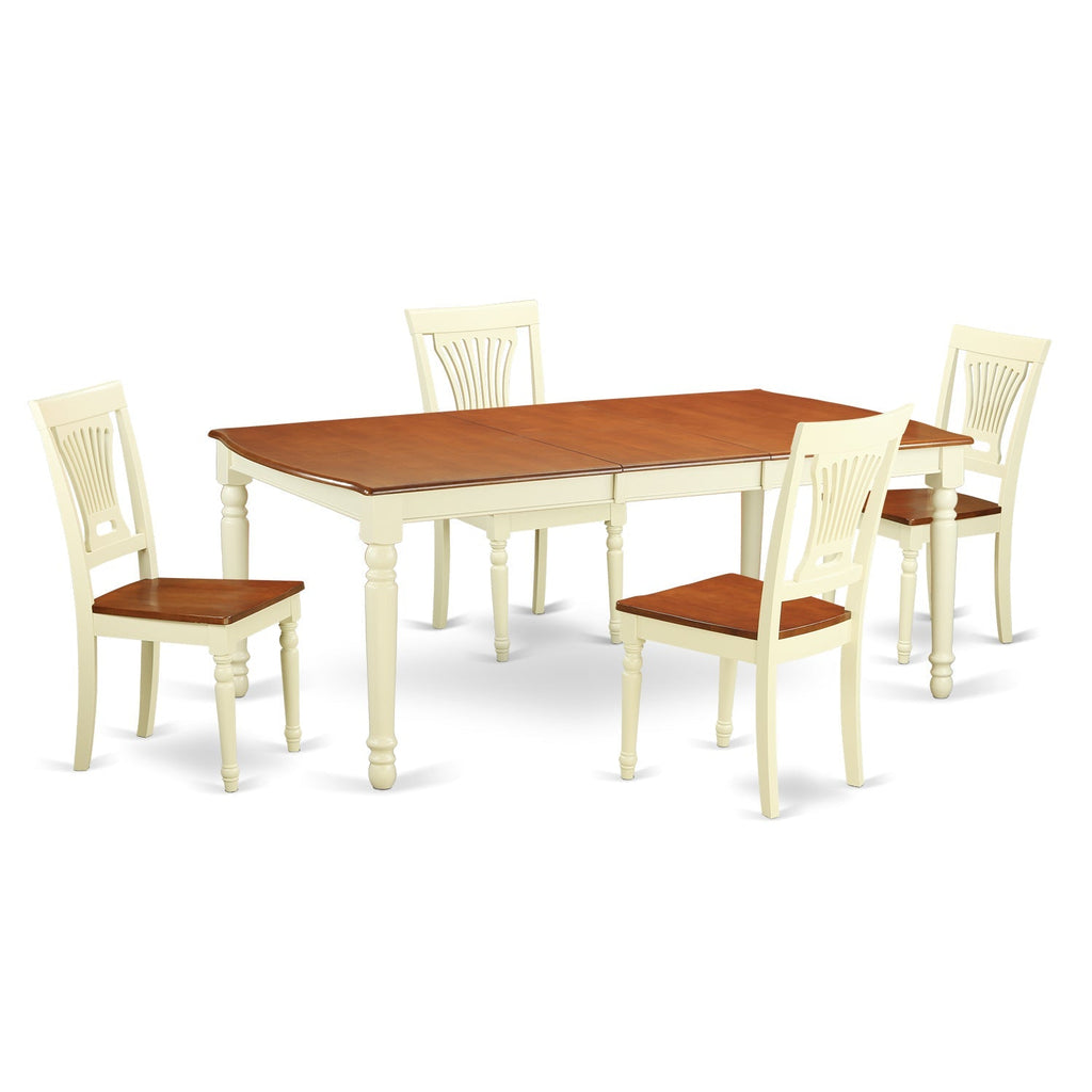 East West Furniture DOPL5-WHI-W 5 Piece Dining Room Furniture Set Includes a Rectangle Kitchen Table with Butterfly Leaf and 4 Dining Chairs