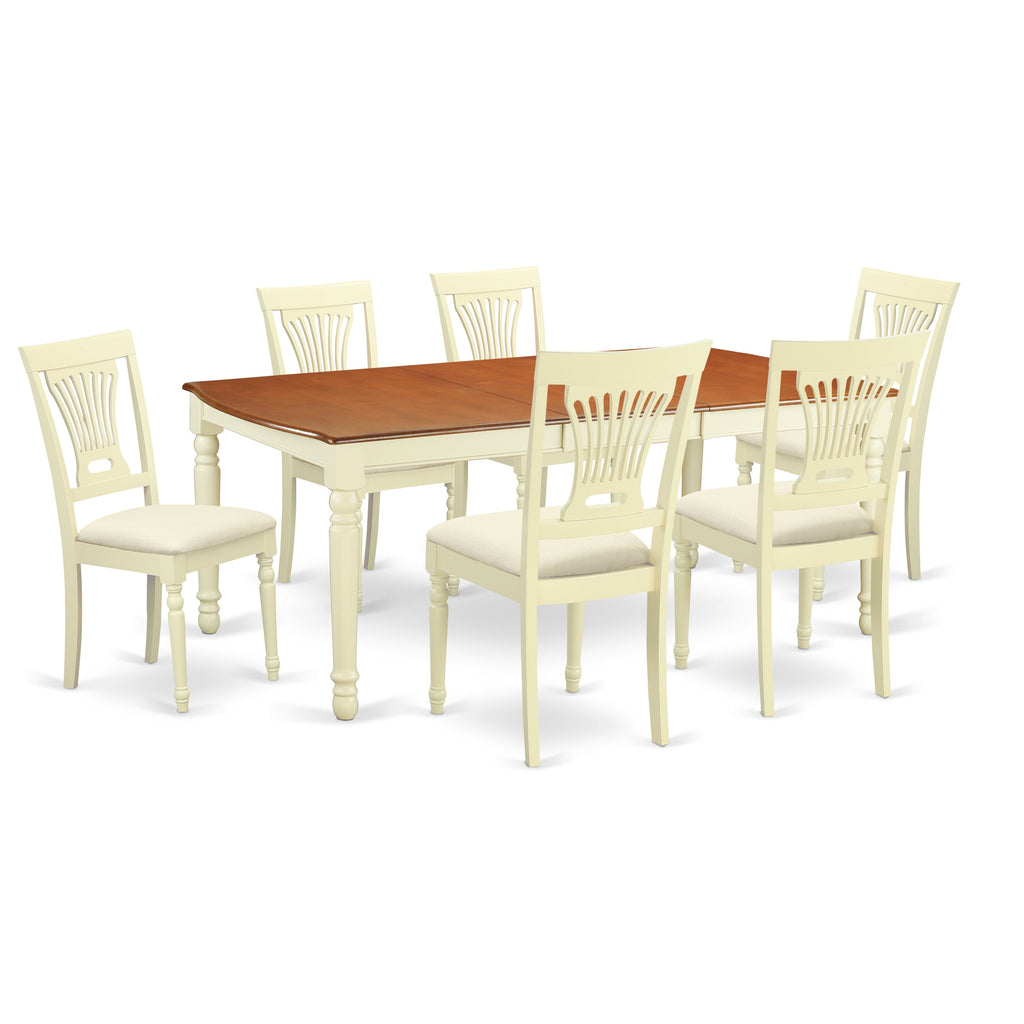 East West Furniture DOPL7-WHI-C 7 Piece Dining Room Table Set Consist of a Rectangle Kitchen Table with Butterfly Leaf and 6 Linen Fabric Upholstered Chairs