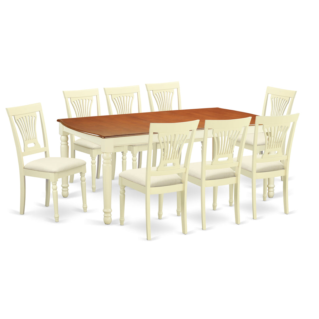 East West Furniture DOPL9-WHI-C 9 Piece Dining Table Set Includes a Rectangle Dining Room Table with Butterfly Leaf and 8 Linen Fabric Upholstered Chairs