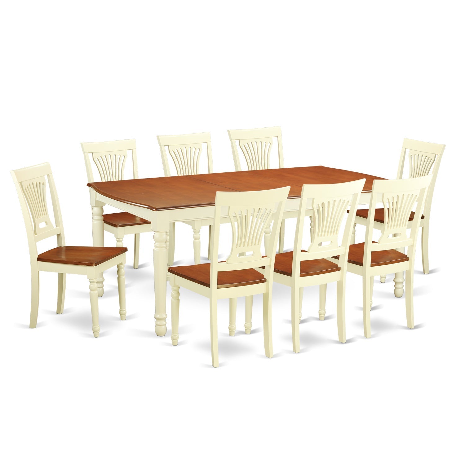 El juego de mesa de comedor East West Furniture DOPL9-WHI-W de 9 piezas incluye una mesa de comedor rectangular con hojas de mariposa y 8 sillas de comedor.