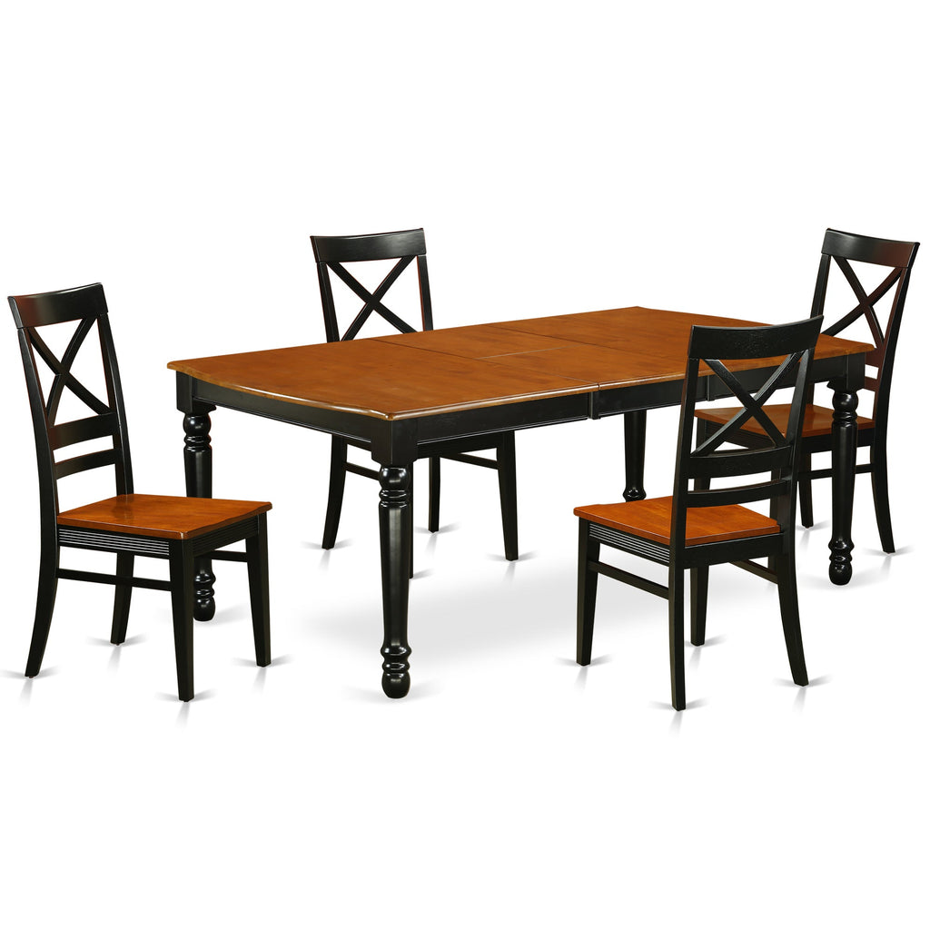 East West Furniture DOQU5-BCH-W 5 Piece Modern Dining Table Set Includes a Rectangle Wooden Table with Butterfly Leaf and 4 Kitchen Dining Chairs