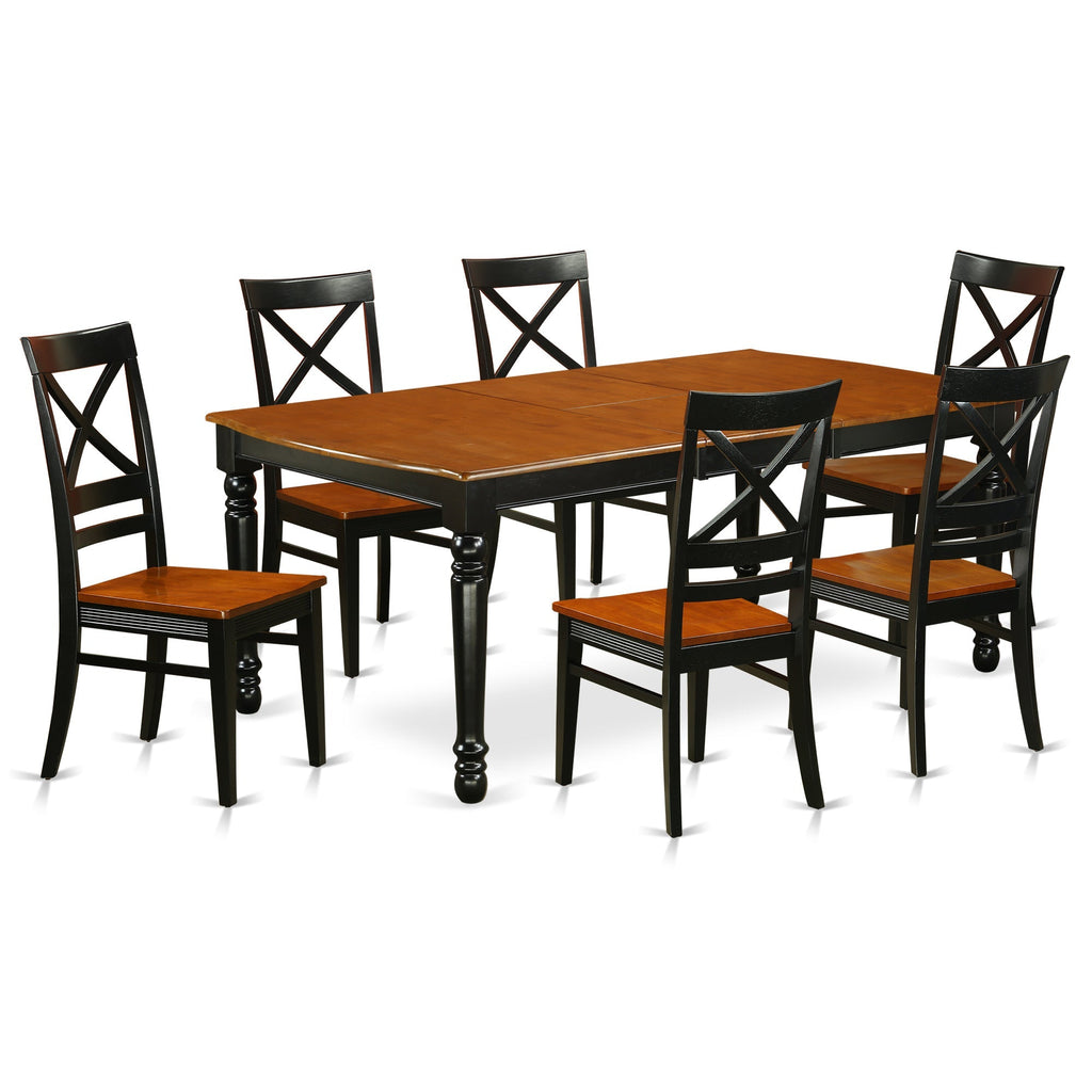 East West Furniture DOQU7-BCH-W 7 Piece Dining Table Set Consist of a Rectangle Dining Room Table with Butterfly Leaf and 6 Wood Seat Chairs, 42x78 Inch, Black & Cherry