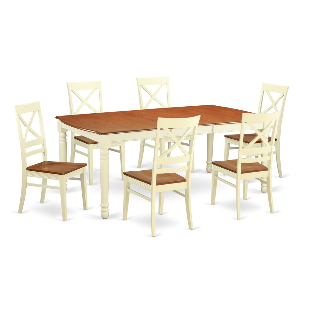 East West Furniture DOQU7-WHI-W 7 Piece Dining Room Table Set Consist of a Rectangle Wooden Table with Butterfly Leaf and 6 Kitchen Dining Chairs