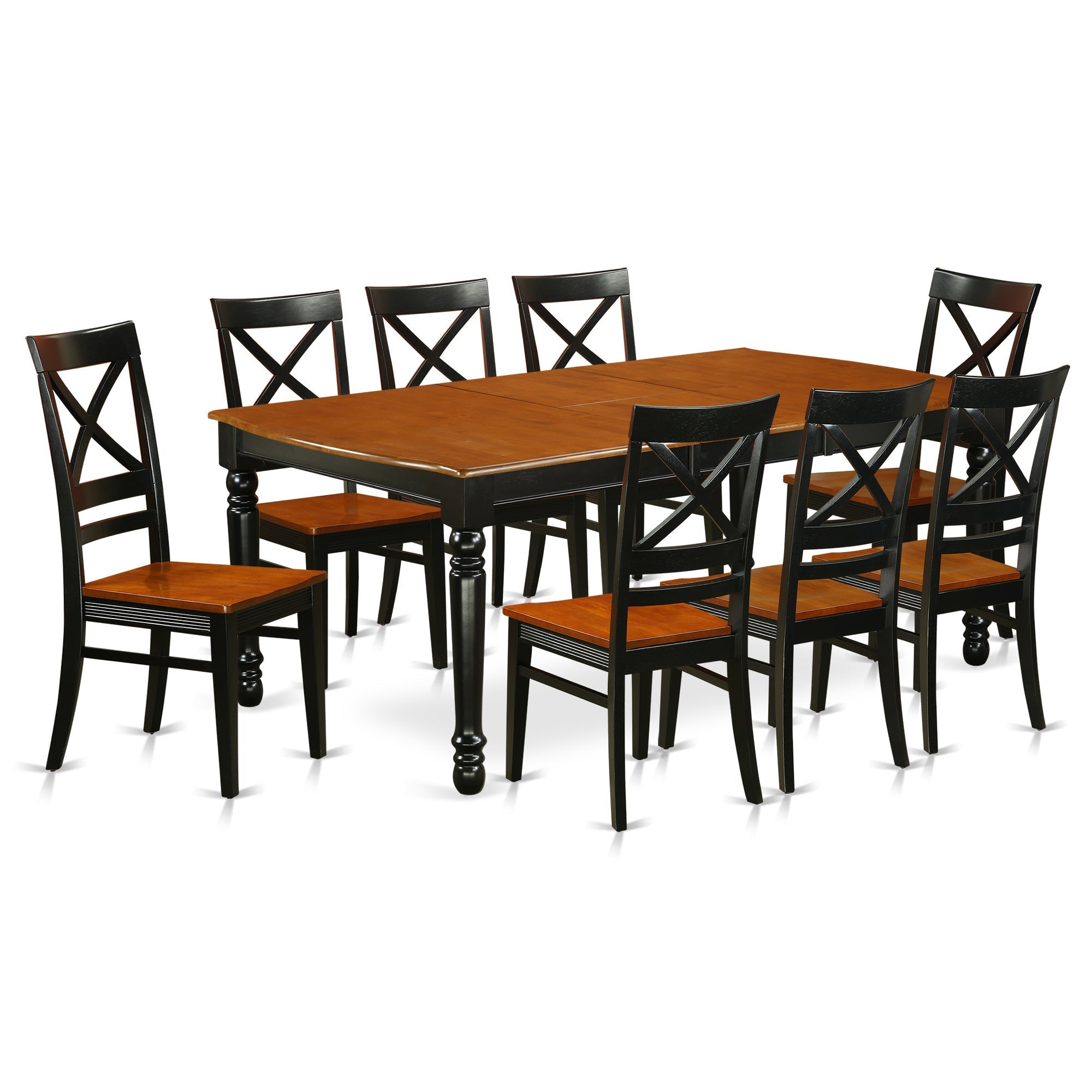 El juego de mesa de cocina de 9 piezas East West Furniture DOQU9-BCH-W incluye una mesa de comedor rectangular con hojas de mariposa y 8 sillas de comedor.