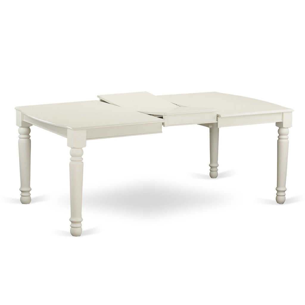 East West Furniture DOT-LWH-T Dover  Modern Kitchen Table - a Rectangle Dining Table Top with Butterfly Leaf & Stylish Legs, 42x78 Inch, Linen White