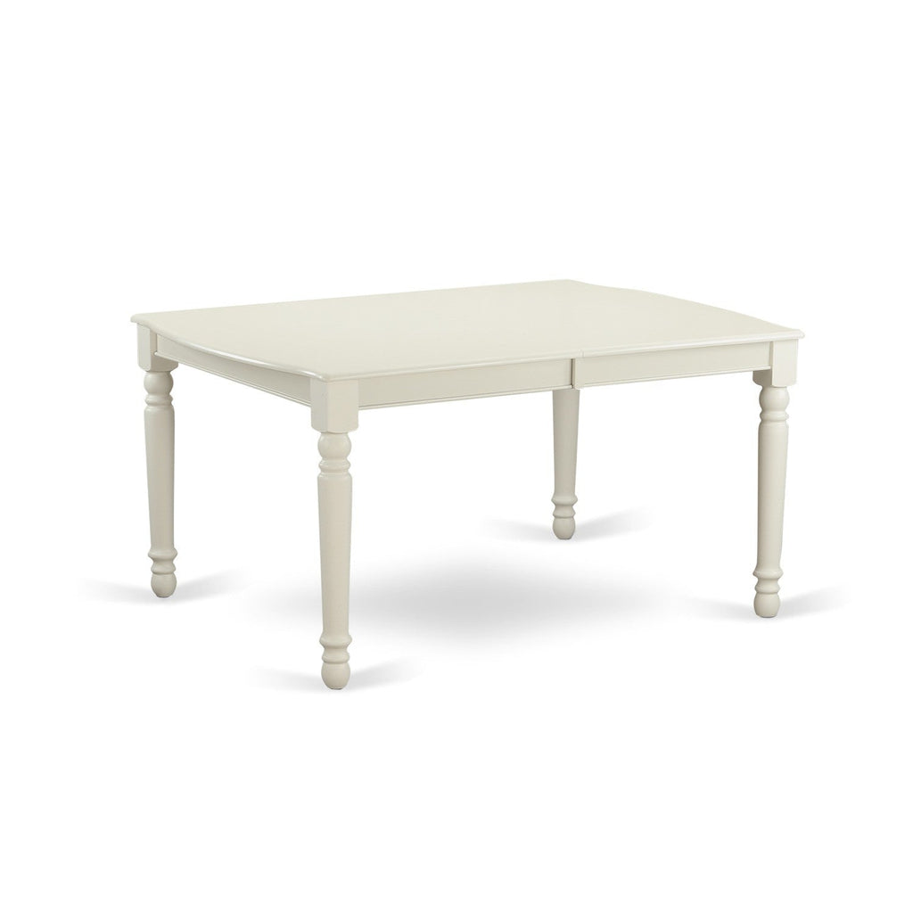 East West Furniture DOT-LWH-T Dover  Modern Kitchen Table - a Rectangle Dining Table Top with Butterfly Leaf & Stylish Legs, 42x78 Inch, Linen White