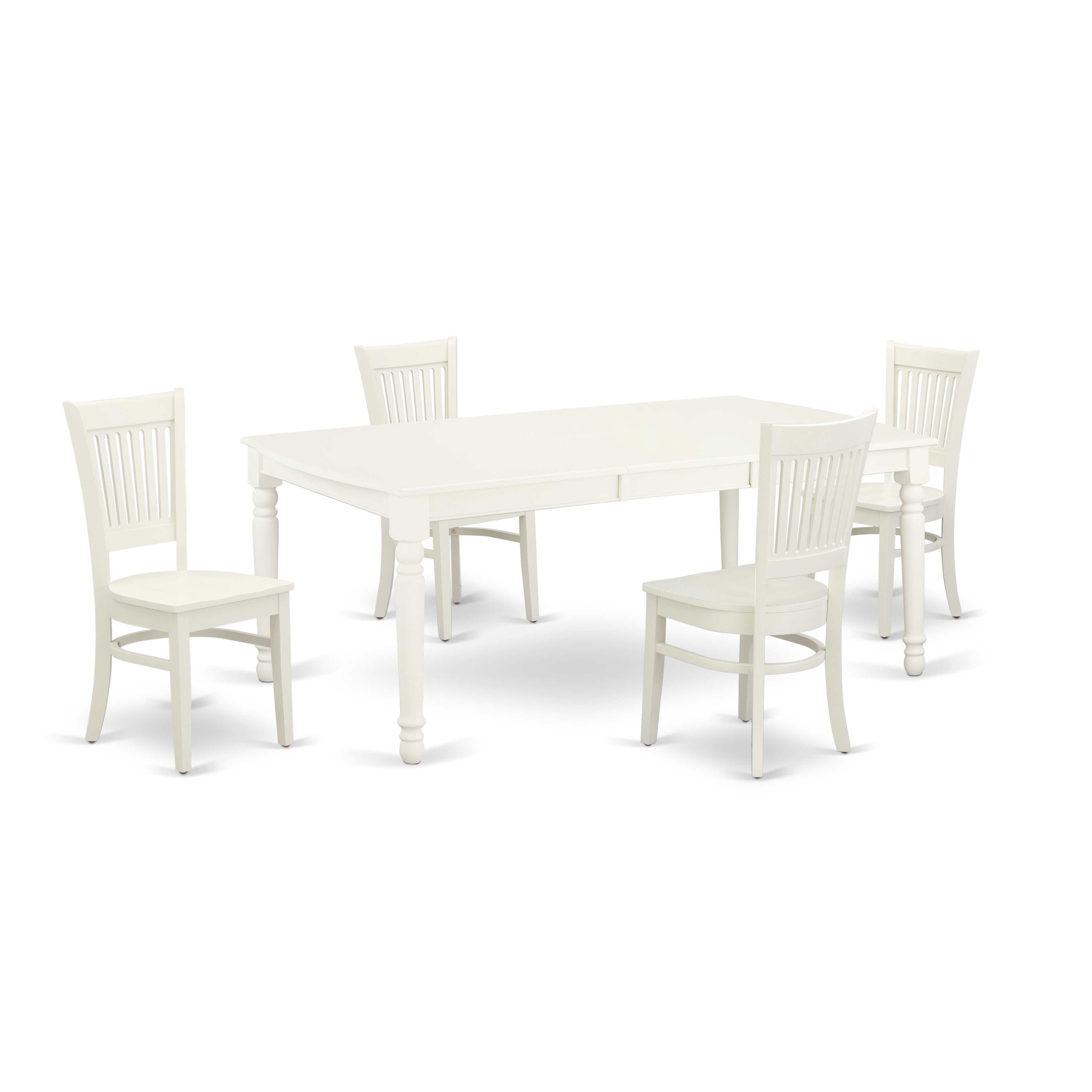 East West Furniture DOVA5-LWH-W 5-Piece Dinette Set-4 Modern Dining Chairs with Slatted Back and a Real Wood Seat-A Mid Century Butterfly Leaf Dining Table with Rectangular Top and 4 Legs- Linen White Finish