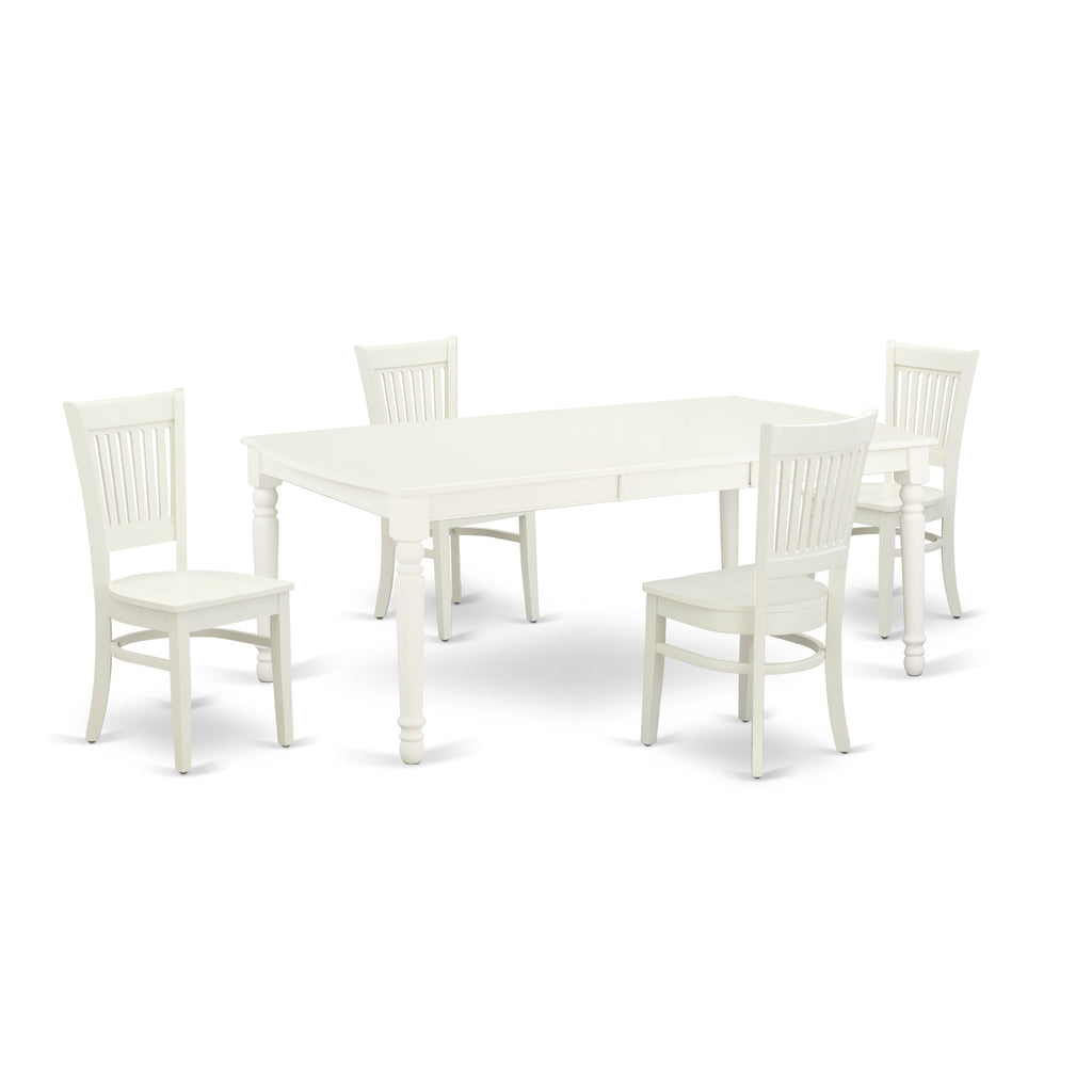 Juego de mesa de comedor de 5 piezas East West Furniture DOVA5-LWH-W para 4 personas. Incluye una mesa de cocina rectangular con diseño de hojas de mariposa y 4 sillas de comedor.
