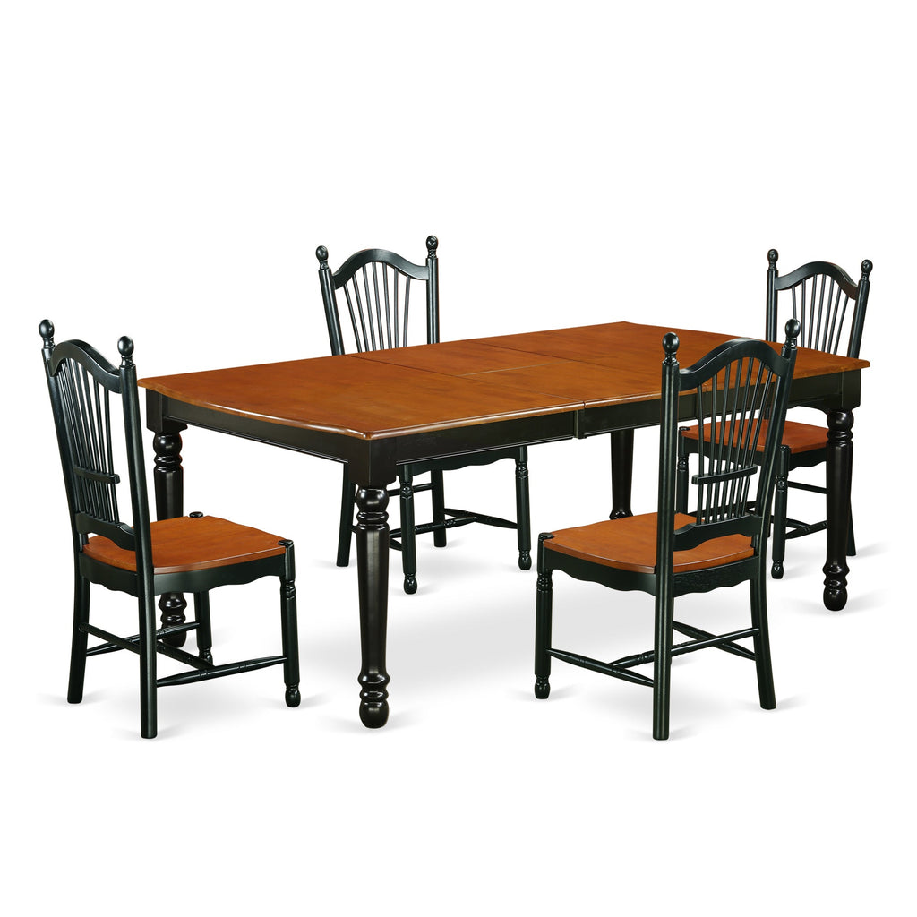 Juego de mesa y sillas de cocina de 5 piezas DOVE5-BCH-W de East West Furniture. Incluye una mesa de comedor rectangular con diseño de hojas de mariposa y 4 sillas de comedor.