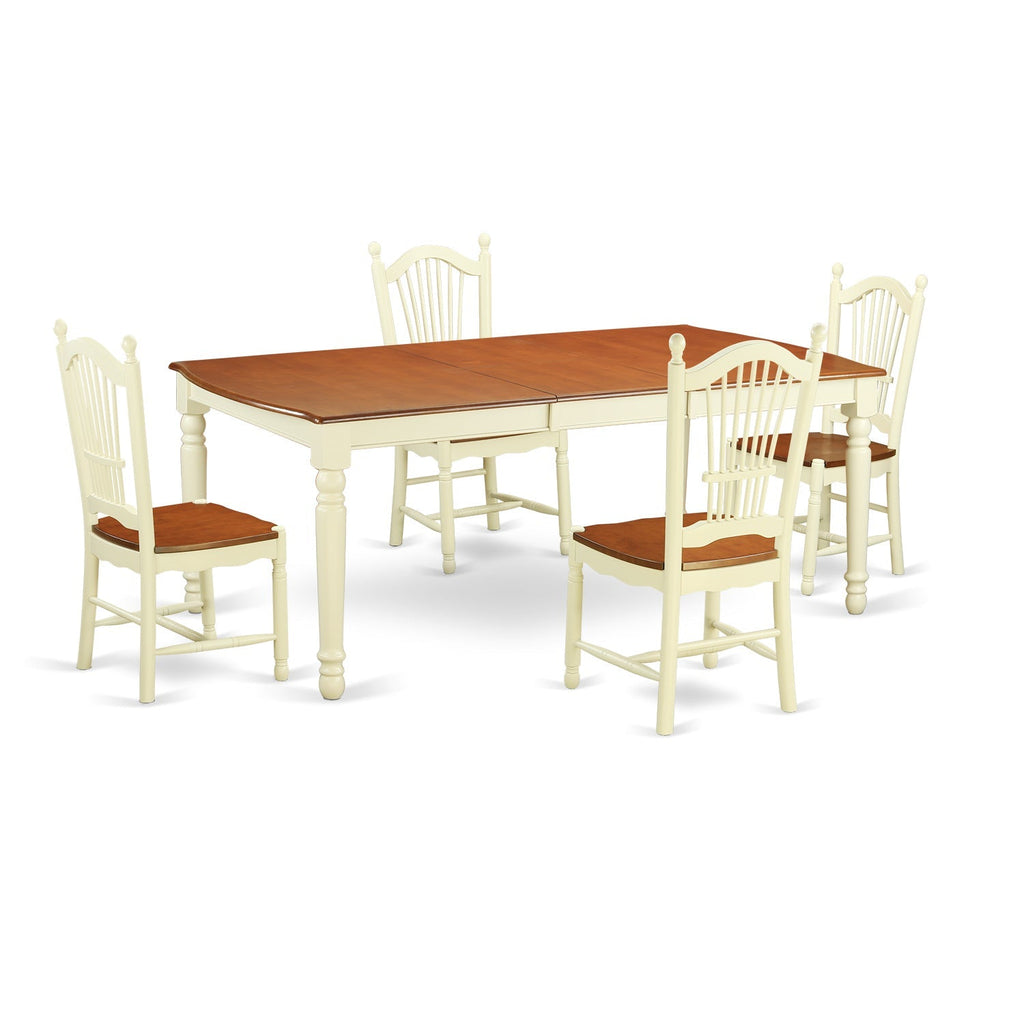 El juego de mesa de comedor moderno de 5 piezas DOVE5-WHI-W de East West Furniture incluye una mesa rectangular de madera con diseño de hojas de mariposa y 4 sillas de comedor de cocina.