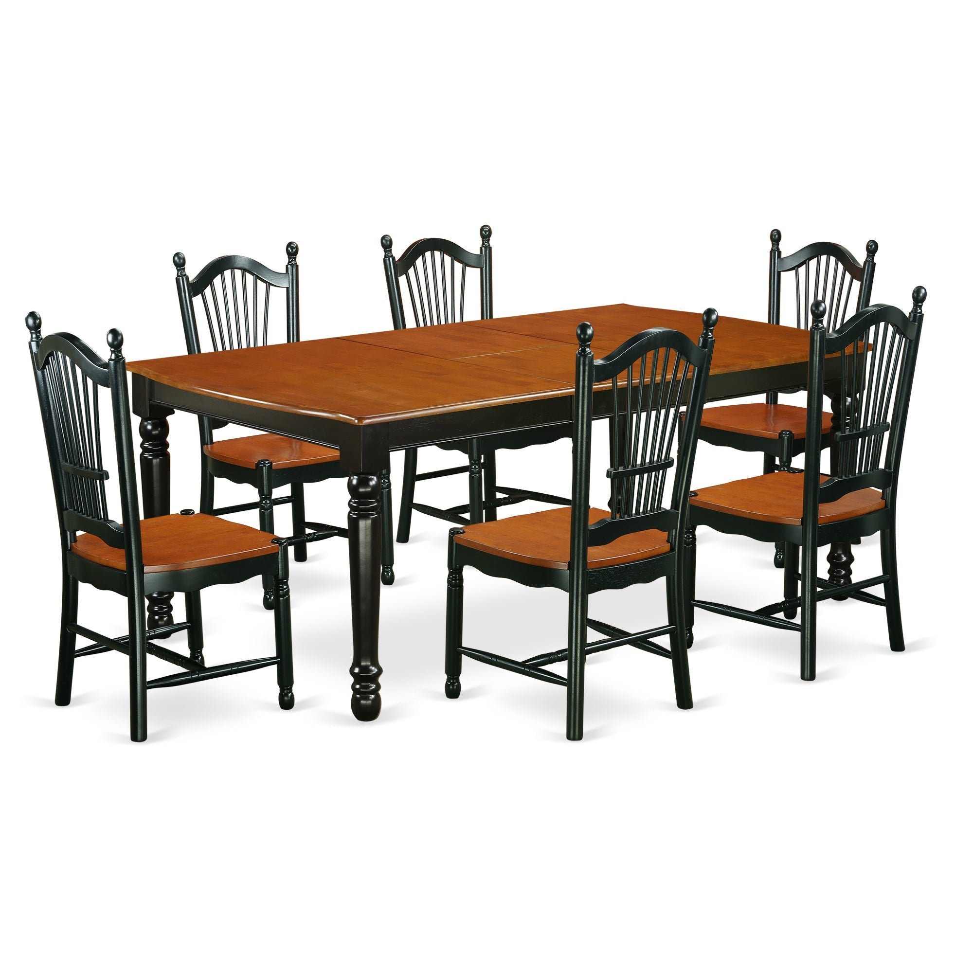 DOVE7-BCH-W 7-Piece table and chair set with one Dover dining room table and 6 dining room chairs in a Black and Cherry Finish