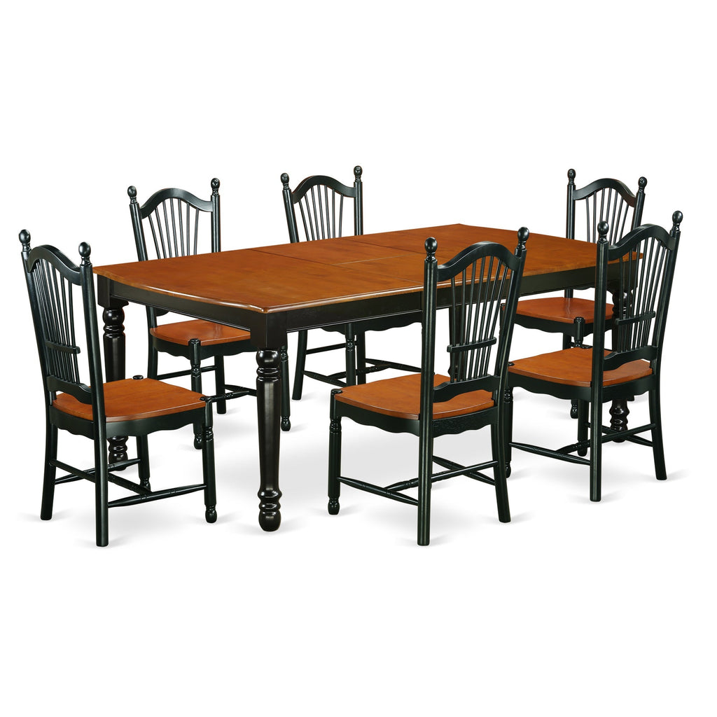 East West Furniture DOVE7-BCH-W 7 Piece Modern Dining Table Set Consist of a Rectangle Wooden Table with Butterfly Leaf and 6 Dining Room Chairs