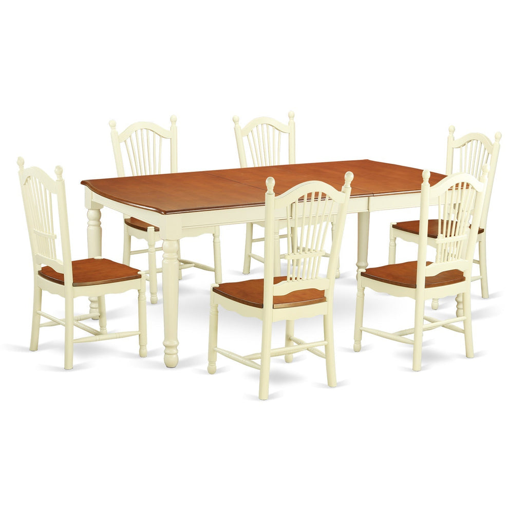 East West Furniture DOVE7-WHI-W 7 Piece Dining Room Furniture Set Consist of a Rectangle Kitchen Table with Butterfly Leaf and 6 Dining Chairs